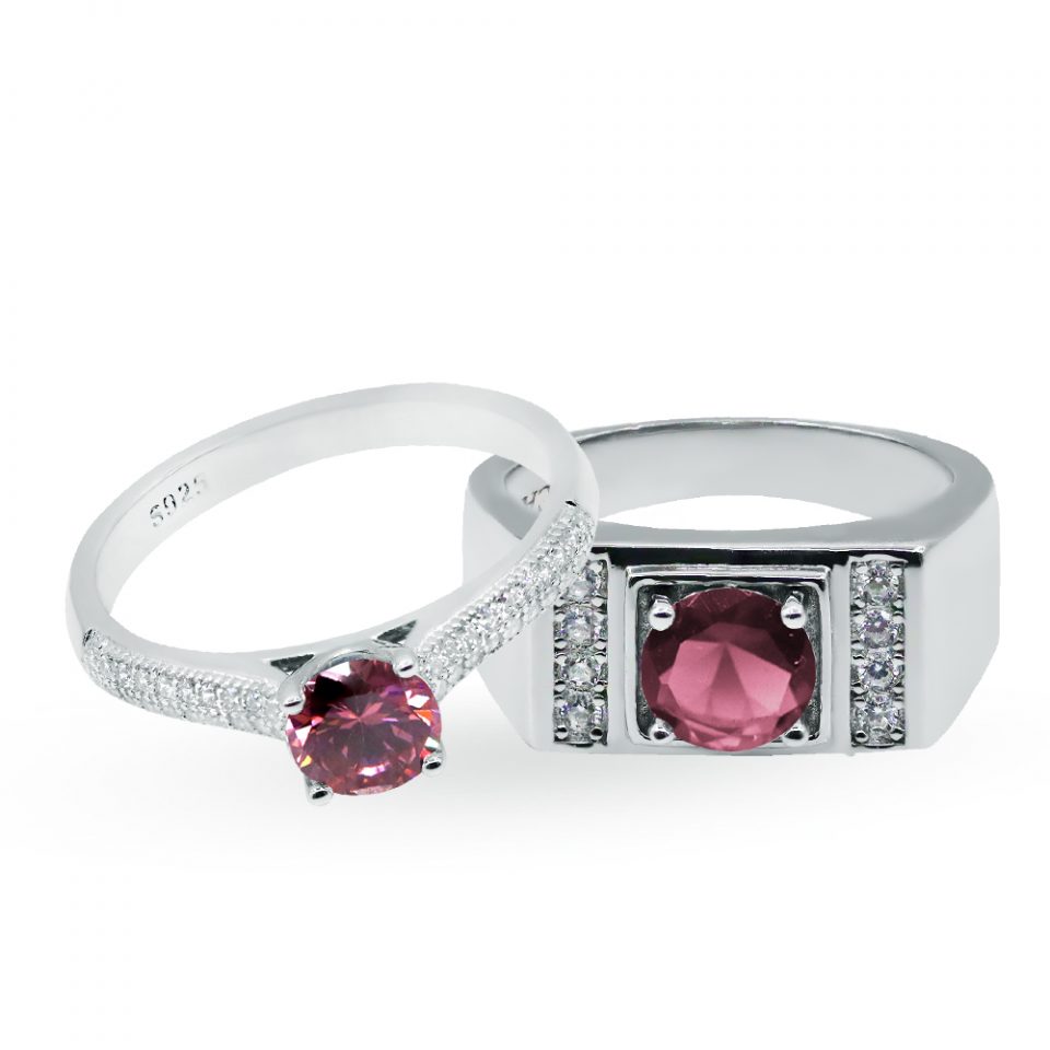 ABEER FORD RHODOLITE Engagement Couple Ring - Yasmin Jewelry KL Malaysia