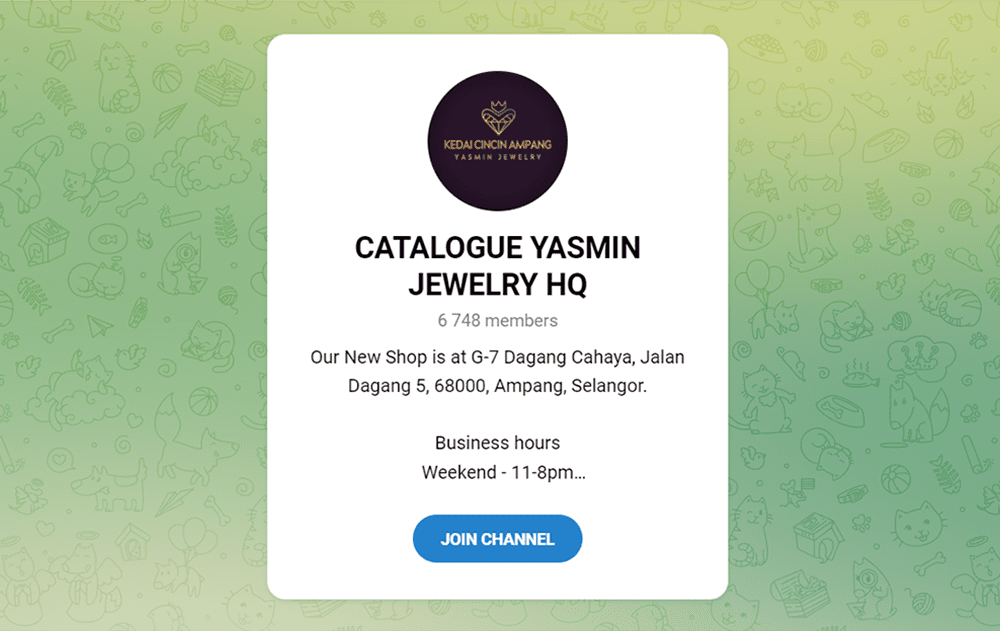 Contact Yasmin Jewelry HQ via Telegram